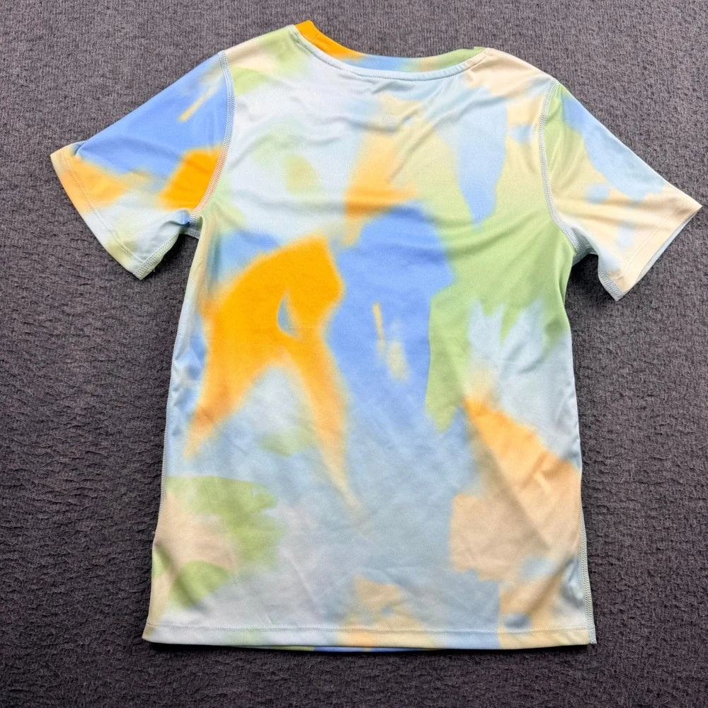 DSG Kids Performance T-Shirt Small 8-9 Blue Green Orange‎ Abstract Tie Dye Print